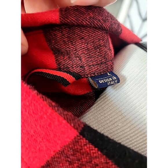 Men's Red Plaid Shirt Large Design‎ In Italy, Warm Thick Rockabilly Style - Picture 7 of 8